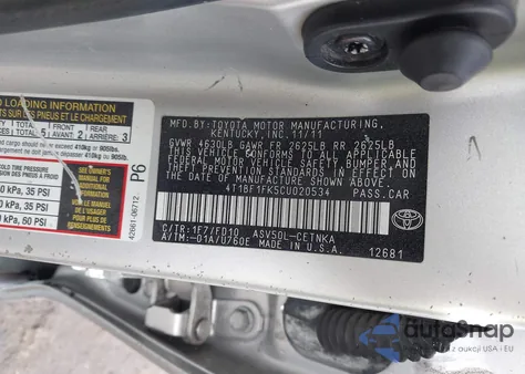 2012 Toyota Camry Le from USA, damaged, VIN 4T1BF1FK5CU020534